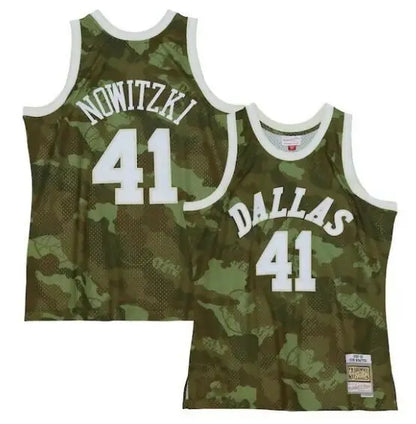 Dirk Nowitzki Dallas Mavericks ghost green swingman jersey with camouflage design