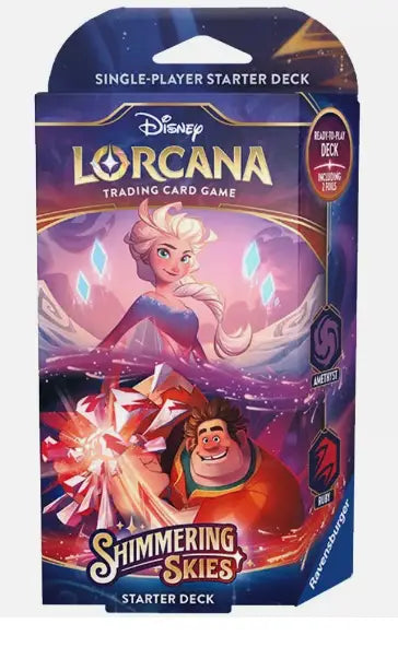 Disney Lorcana Shimmering Skies Amethyst and Ruby Starter Deck trading cards package