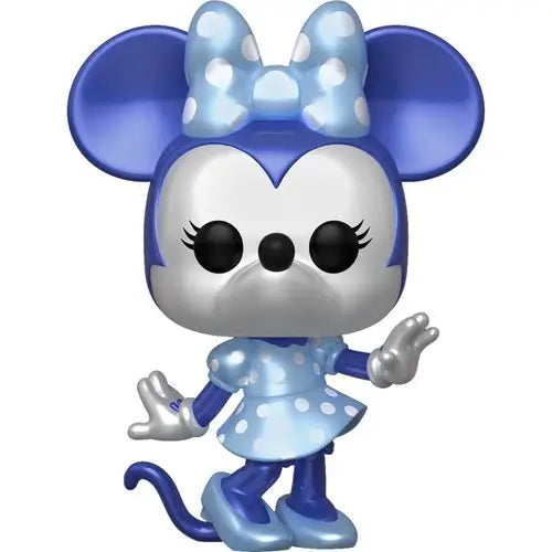Funko Pop figure of Minnie Mouse Metallic in a blue polka dot dress and bow