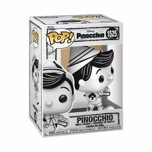 Funko Pop vinyl figure of Pinocchio in black and white from Disney, perfect for collectors