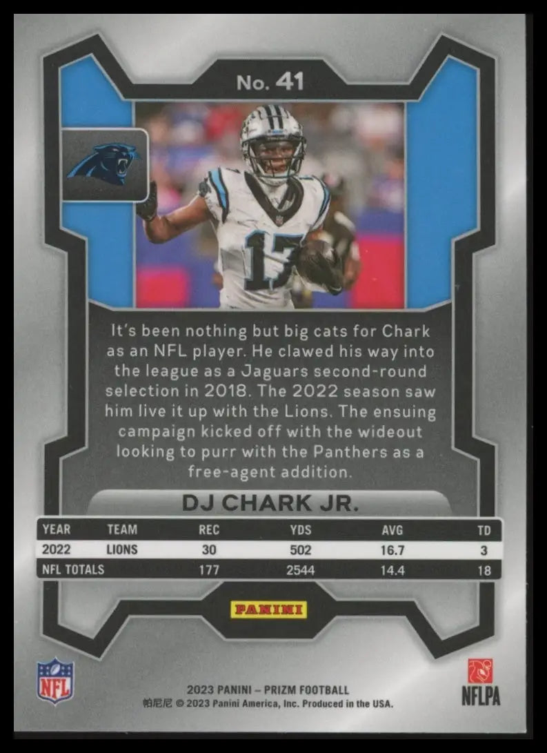 Collectible DJ Chark Jr. football card from Panini Prizm 2023 Carolina Panthers series
