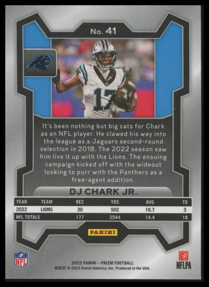 Collectible DJ Chark Jr. football card from Panini Prizm 2023 Carolina Panthers series