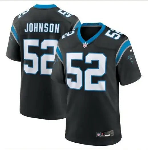 Black DJ Johnson Carolina Panthers Nike Game Jersey displayed in a product image