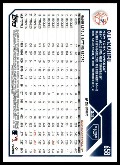 DJ LeMahieu baseball card from 2023 Topps series, featuring New York Yankees player