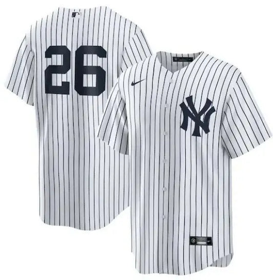 Pinstriped New York Yankees Nike Home Replica Player Name Jersey in white