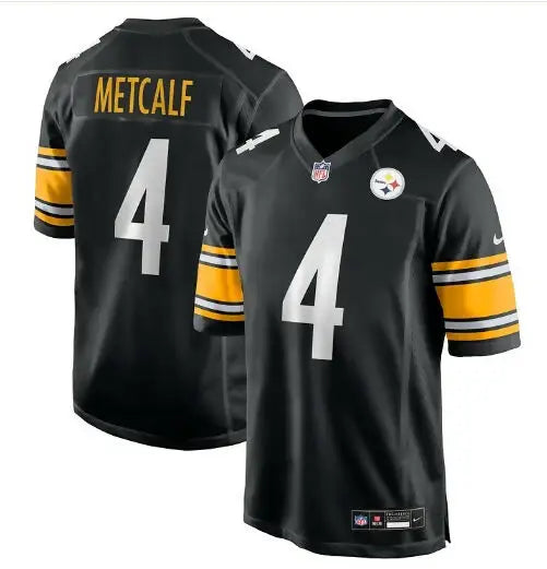 Black Pittsburgh Steelers NFL jersey with METCALF and number 4 in white for DK Metcalf product