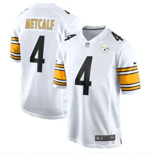 White and gold Pittsburgh Steelers DK Metcalf Nike Game Player Jersey with number 4