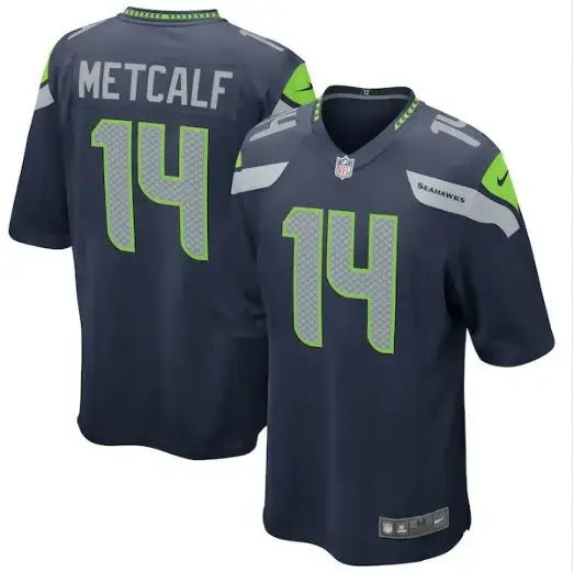 Navy blue NFL Seahawks DK Metcalf jersey with gray and neon green accents