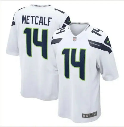 White DK Metcalf Seattle Seahawks Nike Game Jersey with number 14 on the back