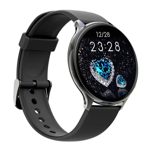 Ladies smartwatch with alloy gold round case, heart rate monitor, blood oxygen sensor