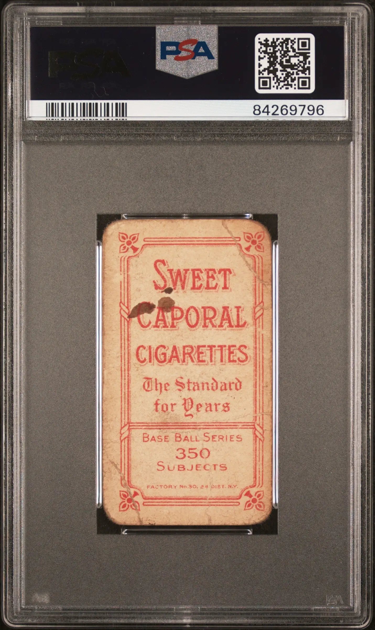 Vintage Doc Casey T206 Sweet Caporal cigarette pack in PSA graded holder