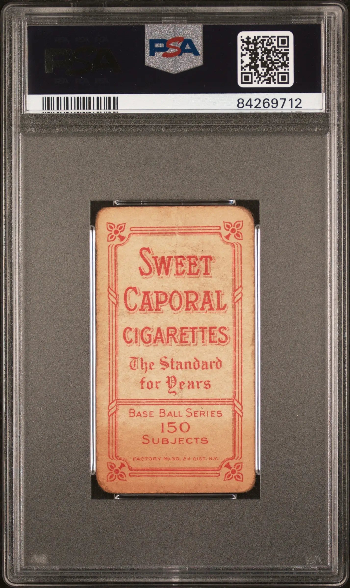 PSA-graded Doc Crandall T206 Sweet Caporal cigarette card with red text on light background