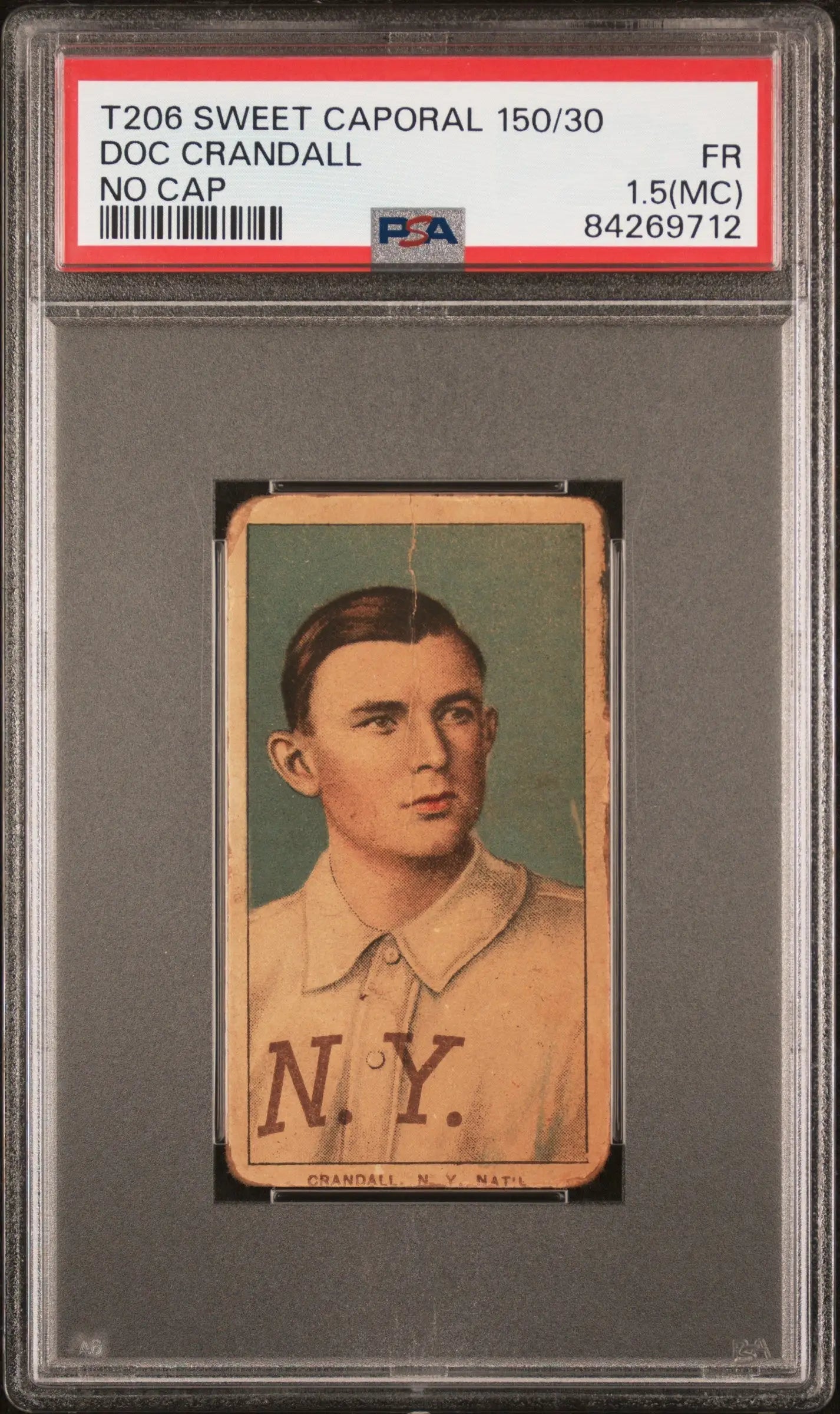Vintage Doc Crandall 1909-11 T206 Sweet Caporal card in PSA 1.5 holder