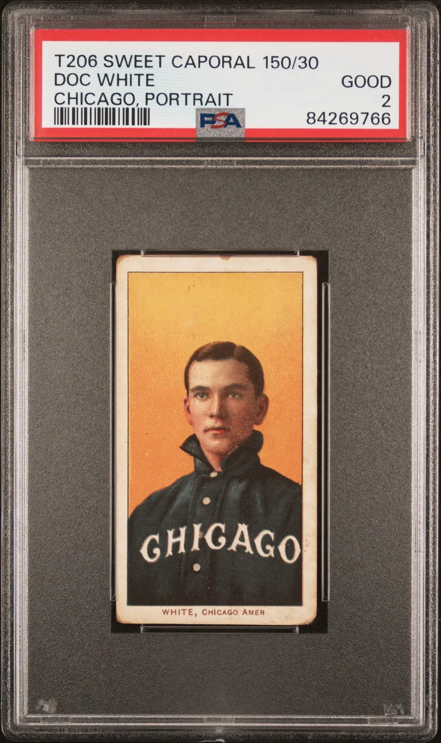 PSA-graded T206 Sweet Caporal Doc White baseball card with Chicago White Sox player