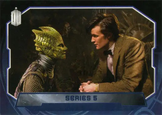 Doctor Who 2015 Purple Foil Parallel Card featuring a humanoid alien and man in brown suit