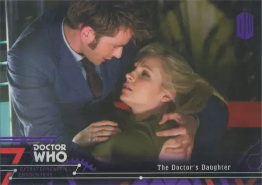 Close-up of two people embracing from Doctor Who on a Purple Parallel Chase Card