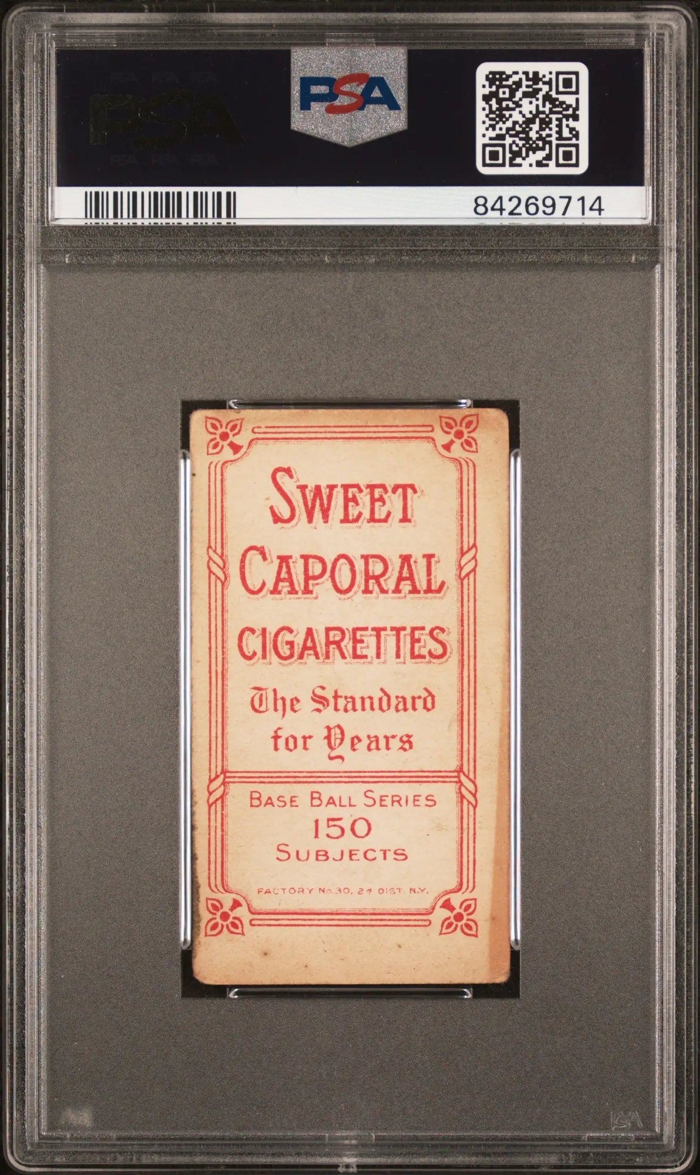 Vintage Dode Criss 1909-11 T206 Sweet Caporal cigarette pack in PSA grading case