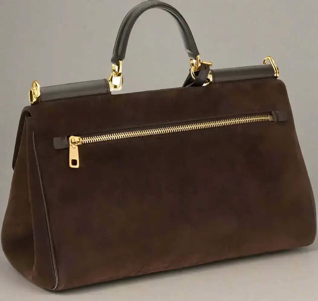 DOLCE & GABANA Sicily handbag in brown suede with top handle and gold-tone hardware