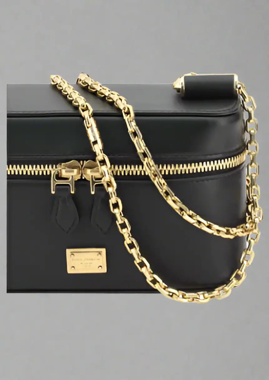 Dolce & Gabbana black leather Sicily shoulder bag with gold chain strap and zipper