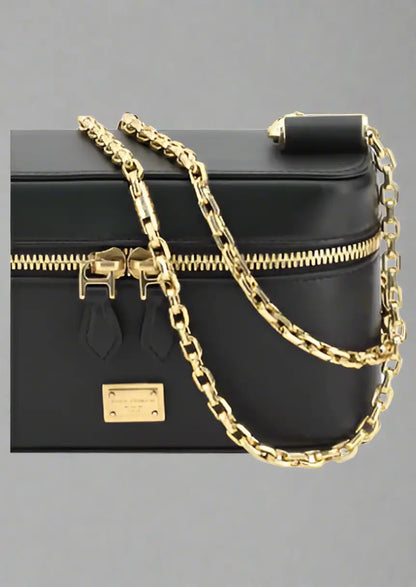 Dolce & Gabbana black leather Sicily shoulder bag with gold chain strap and zipper