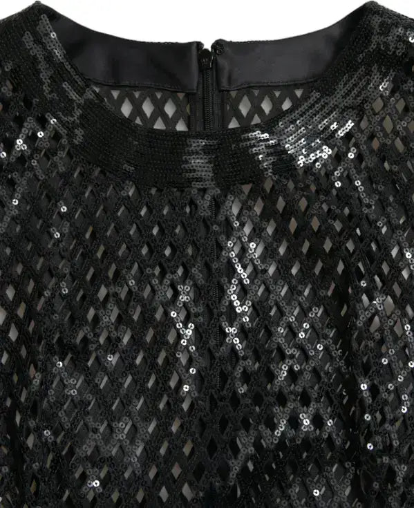 Gabbana Black Sequined Mesh Top with Zipper from Dolce & Gabbana Gown Dress