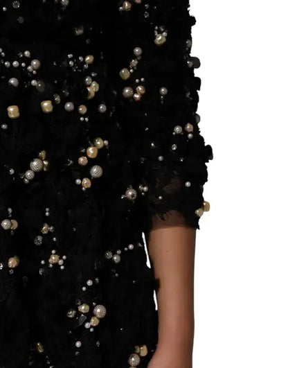 Gabbana black shift dress with scattered silver and gold pearl embellishments