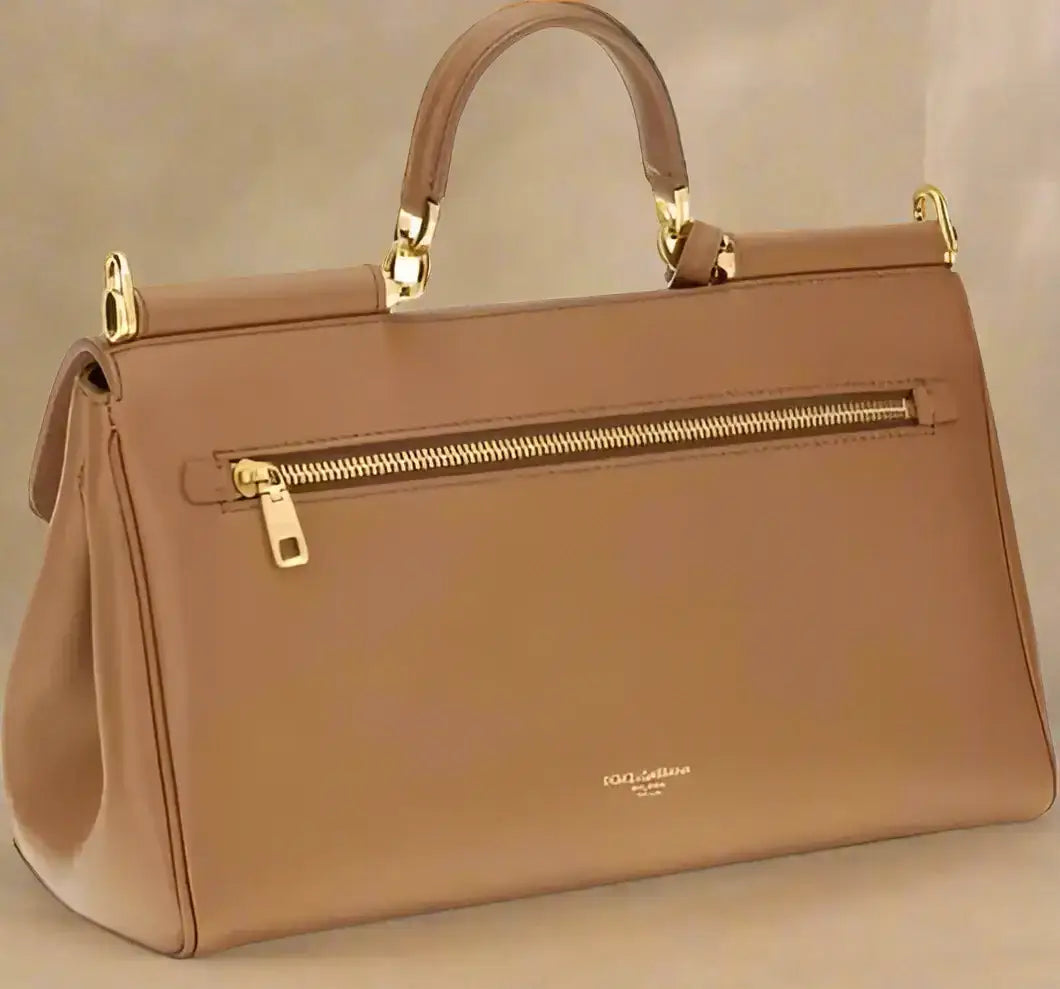 DOLCE & GABBANA butterscotch leather Sicily handbag with gold hardware and top handle