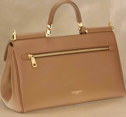 DOLCE & GABBANA butterscotch leather Sicily handbag with gold hardware and top handle