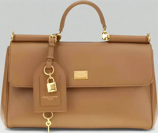 DOLCE & GABBANA Butterscotch Leather Sicily Handbag with top handle and gold hardware