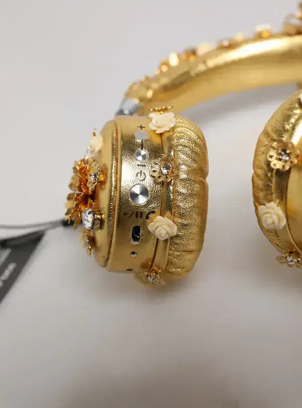 Dolce & Gabbana Gold Leather Floral Crystal Angel Headset Headphones - Headphones