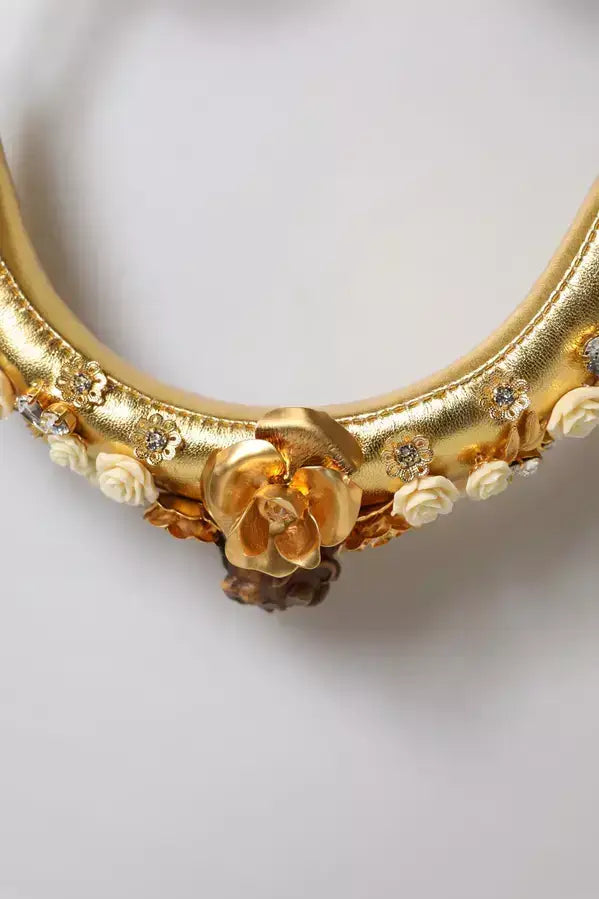 Dolce & Gabbana Gold Leather Floral Crystal Angel Headset Headphones - Headphones