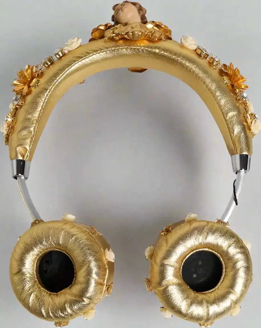 Dolce & Gabbana Gold Leather Floral Crystal Angel Headset Headphones - Headphones