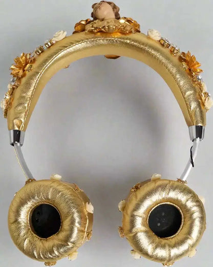 Dolce & Gabbana Gold Leather Floral Crystal Angel Headset Headphones - Headphones