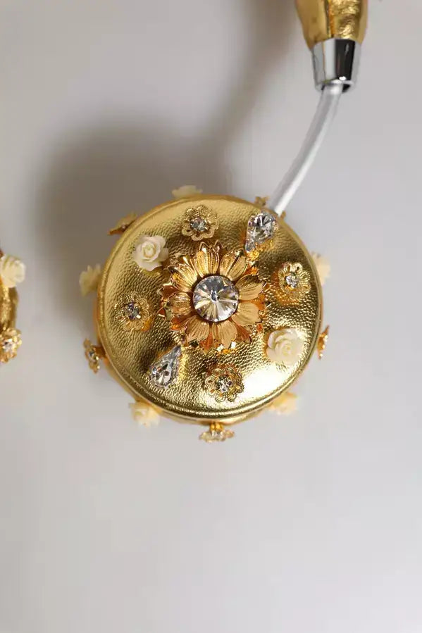 Dolce & Gabbana Gold Leather Floral Crystal Angel Headset Headphones - Headphones