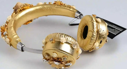 Dolce & Gabbana Gold Leather Floral Crystal Angel Headset Headphones - Headphones