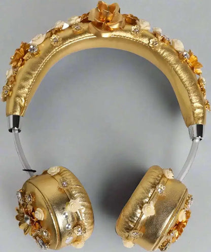 Dolce & Gabbana Gold Leather Floral Crystal Angel Headset Headphones - Headphones