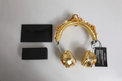 Dolce & Gabbana Gold Leather Floral Crystal Angel Headset Headphones - Headphones