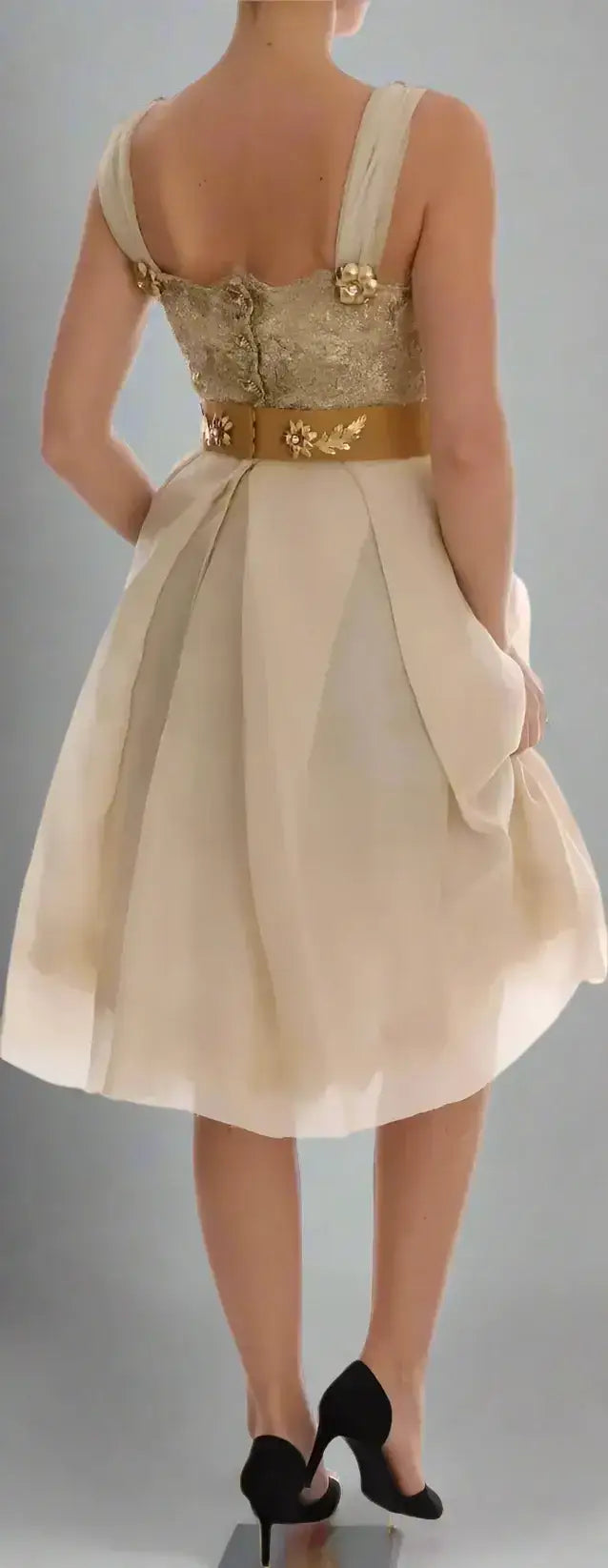 Beige Dolce & Gabbana gold silk crystal embellished dress with gold embroidered bodice