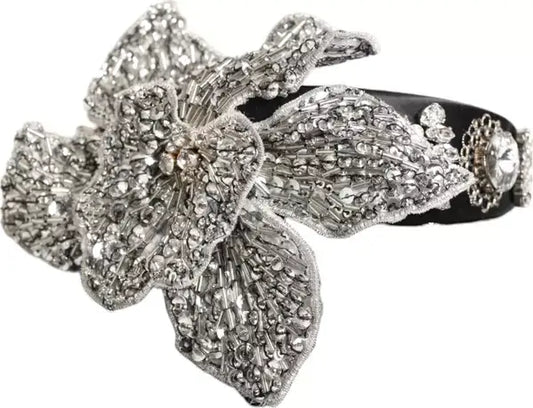 Sparkling silver beaded flower headband Gabbana Limoni Crystal Women Diadem