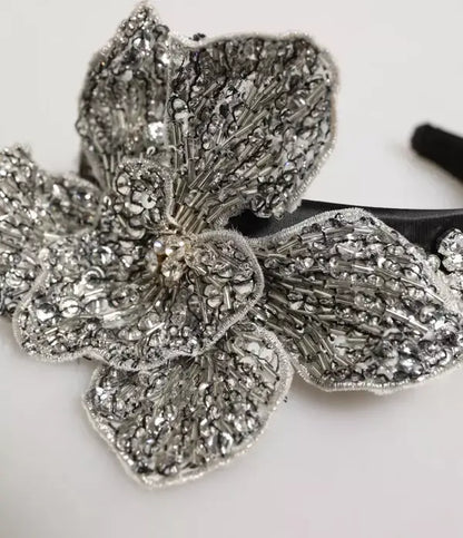 Shimmering silver beaded and sequined floral embellishment on Gabbana Limoni Crystal Headband