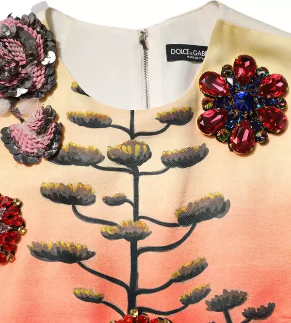 Dolce & Gabbana multicolor crystal embellished floral print mini dress with zipper neckline