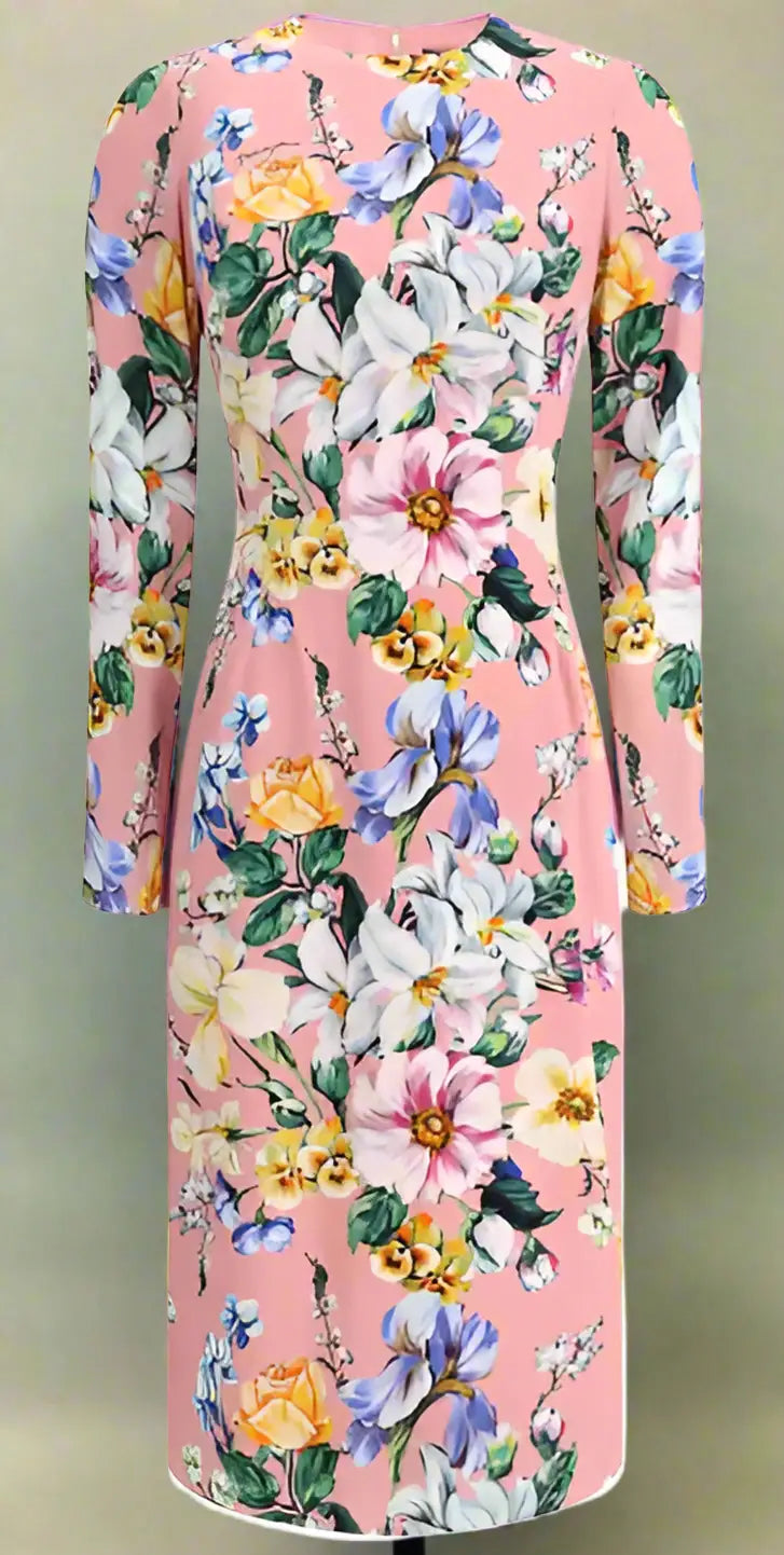 Pink floral midi dress from Dolce & Gabbana, perfect for elegant occasions