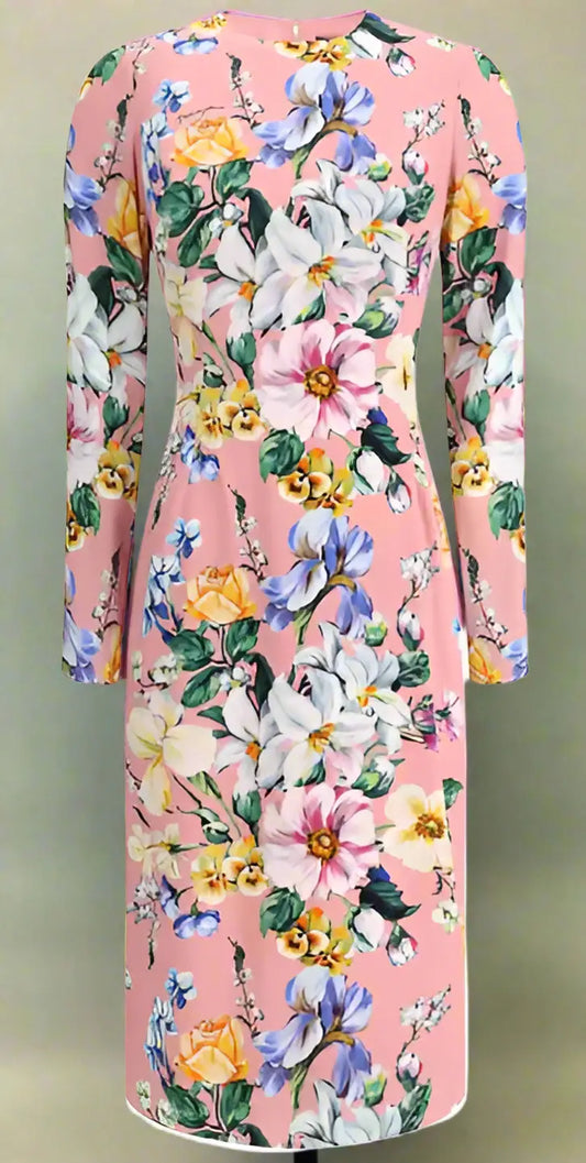 Pink floral midi dress from Dolce & Gabbana, perfect for elegant occasions