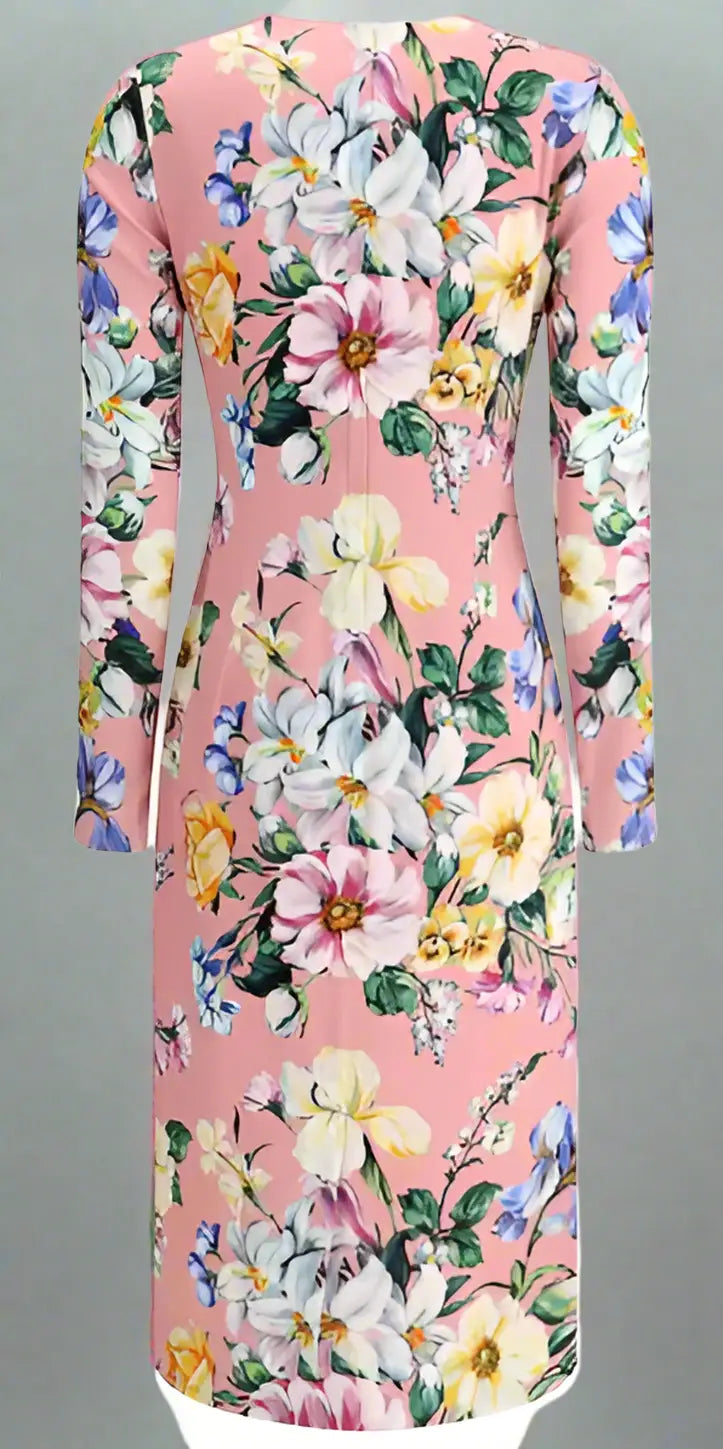 Pink floral midi dress from Dolce & Gabbana, perfect for elegant occasions