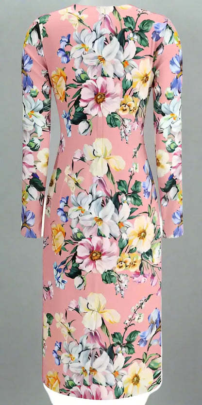 Pink floral midi dress from Dolce & Gabbana, perfect for elegant occasions