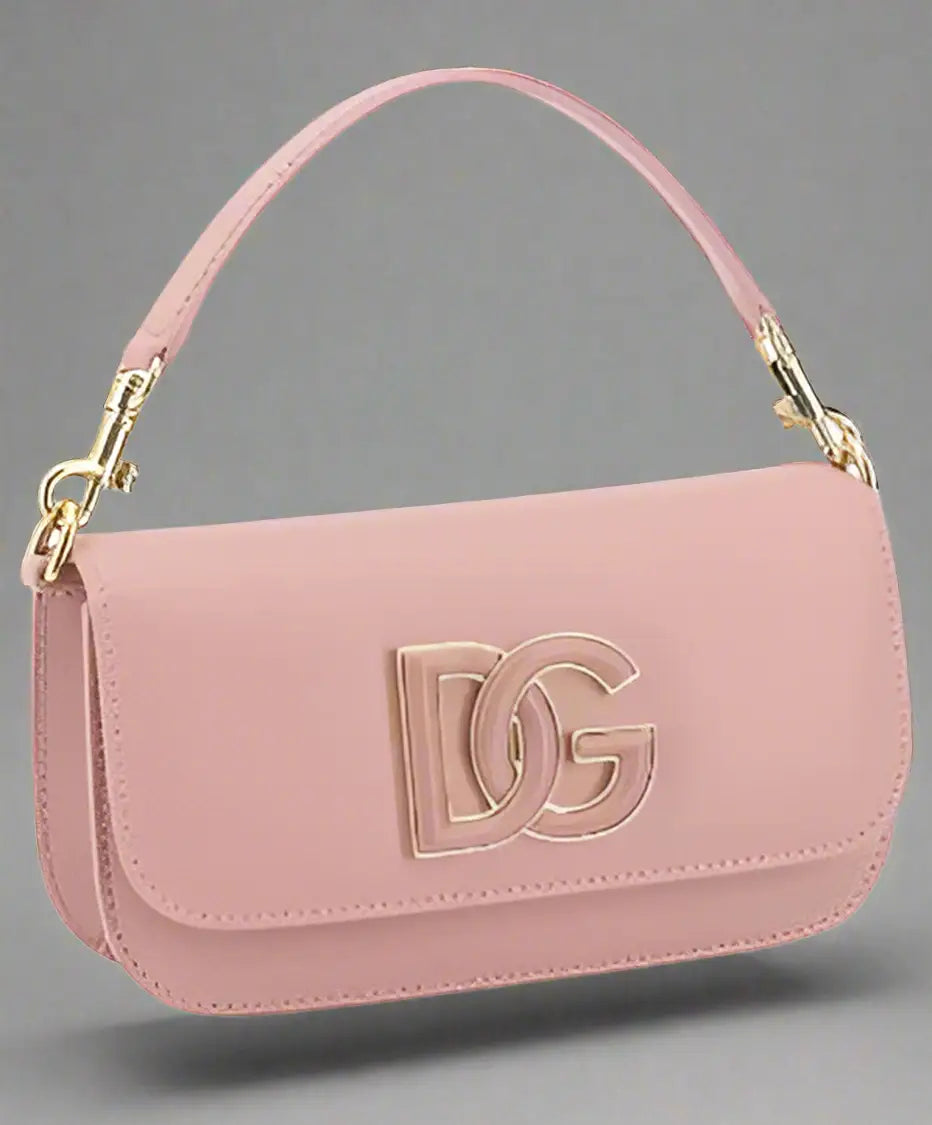 Gabbana pink logoed leather shoulder bag with gold DG logo and chain strap