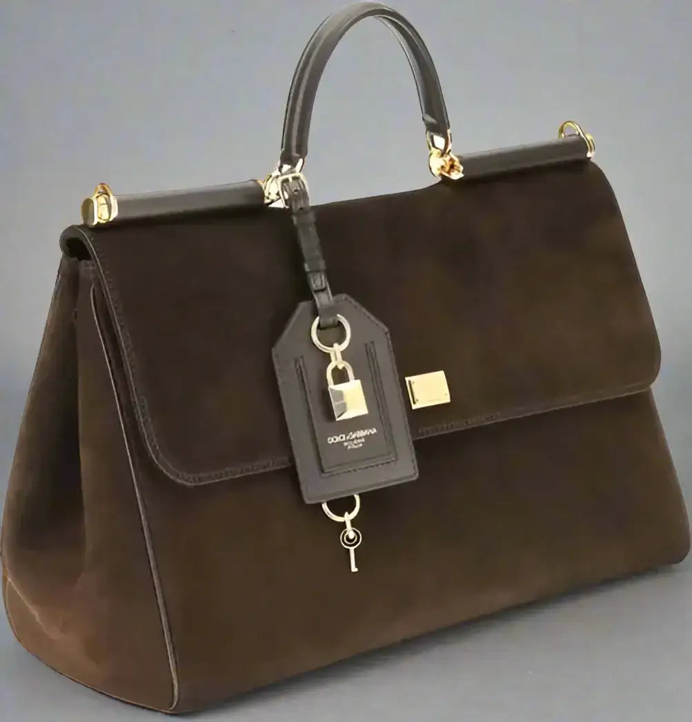 Dark brown suede handbag with gold-tone hardware from DOLCE & GABBANA Sicily collection