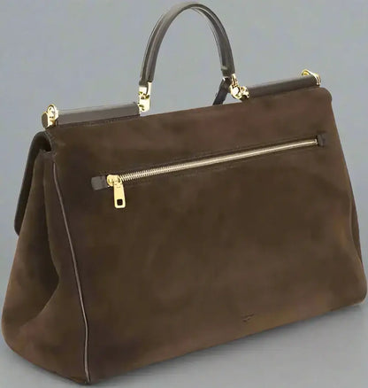 Brown suede handbag with gold hardware, top-handle satchel from DOLCE & GABBANA Sicily