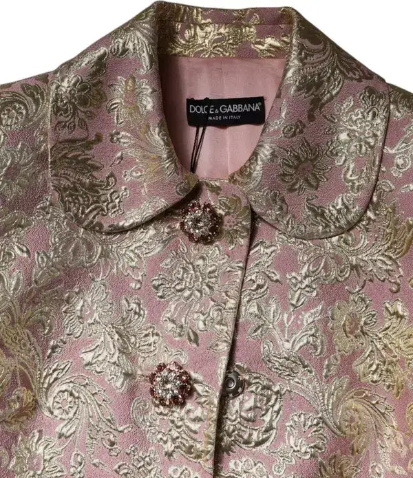 Pink and gold floral brocade jacket with embellished buttons from Dolce & Gabbana featuring metallic pink accents