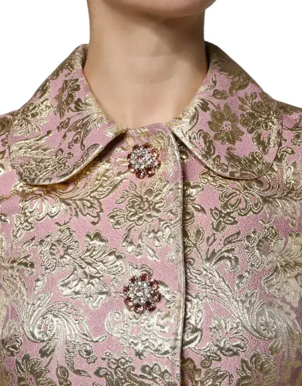 Metallic pink and gold brocade jacket with jeweled buttons from Dolce & Gabbana